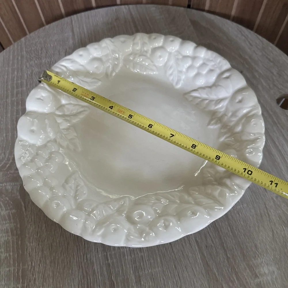Claire Burke Pottery ~ Ivory Dinner Pie Plate Serving Dish ~ Raised Fruit Design